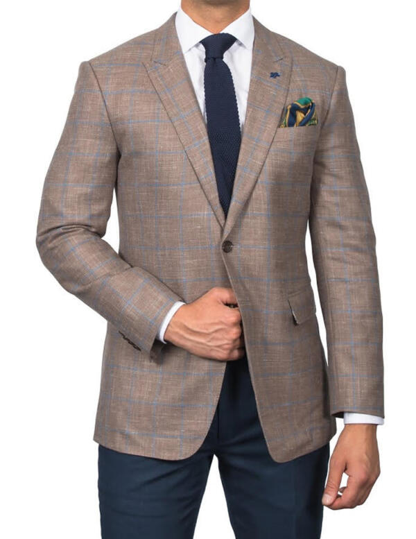 Beige and navy windowpane Blazer