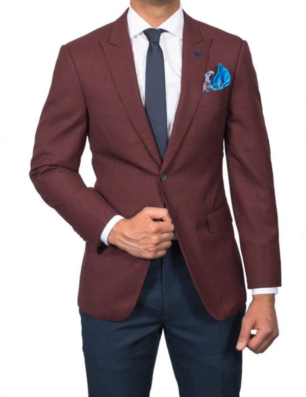 Burgundy Check Blazer