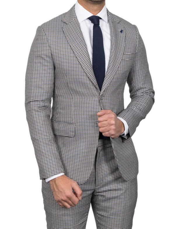 Navy Brown Houndstooth
