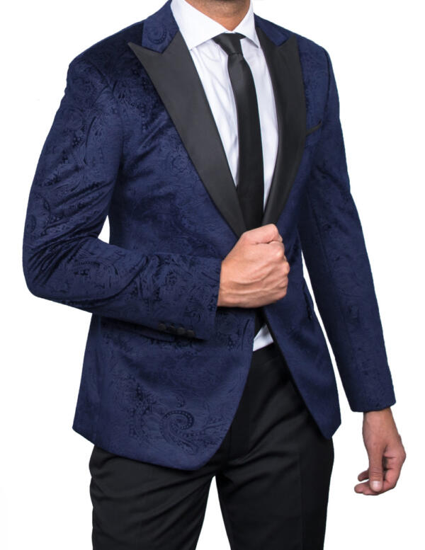 Patterned Navy Velvet Tuxedo