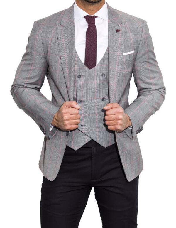 Cement Grey & Pastel Pink Check Suit