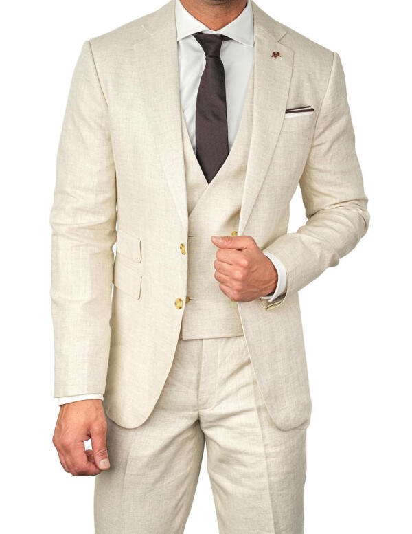 Cream Linen Houndstooth Suit