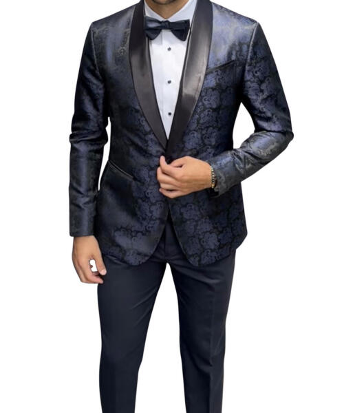 Navy Damask Jacquard